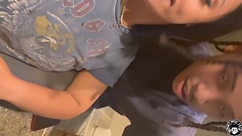 Stepmother With Big Breast Gives A Raw Blowjob To Young Man While Her Husband Is Away At Work.